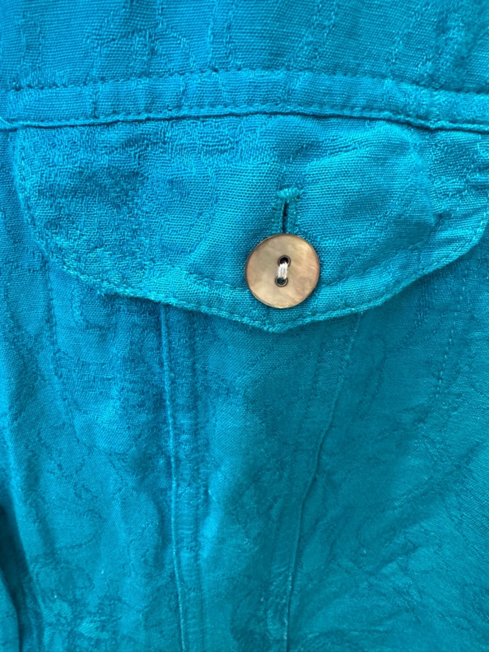 ☀️Chico's Teal Blue Linen Rayon Utility Button Down Shirt Jacket - Picture 5 of 5